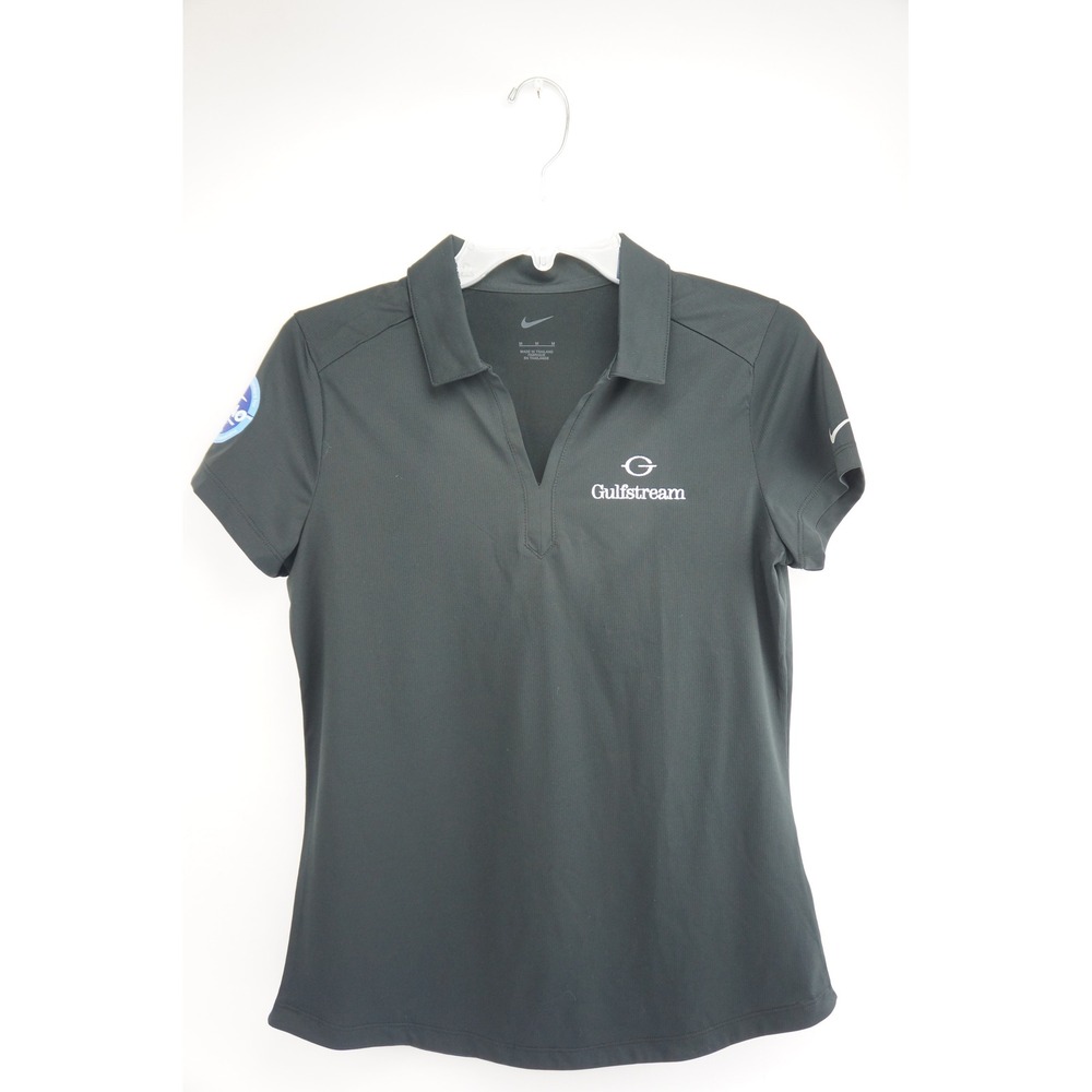 Nike Polo Shirt Size M Gray Gulfstream IS-BAO Logo V-Neck Golf Top Excellent